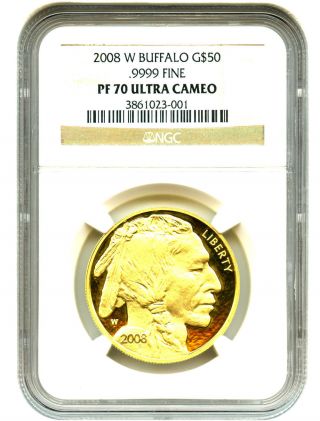 2008 - W American Buffalo $50 Ngc Pr70 Dcam Buffalo.  999 Gold photo