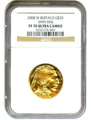 2008 - W American Buffalo $25 Ngc Pr70 Dcam Buffalo.  999 Gold photo