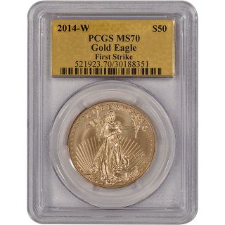 2014 - W American Gold Eagle (1 Oz) $50 Uncirculated - Pcgs Ms70 - Fs - Gold Foil photo
