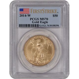 2014 - W American Gold Eagle (1 Oz) $50 Uncirculated - Pcgs Ms70 - First Strike photo