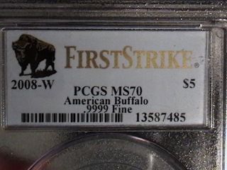 2008 - W Pcgs Ms70 First Strike $5 American Gold Buffalo photo