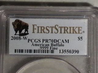 2008 - W Pcgs Pr70 First Strike $5 American Gold Buffalo photo