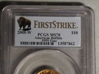 2008 - W Pcgs Ms70 First Strike $10 American Gold Buffalo photo