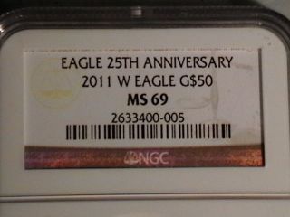 2011 W $50 Burnished Gold Eagle Ngc Ms69 photo
