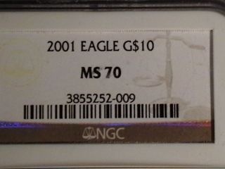 2001 $10 Gold Eagle Ngc Ms70 photo