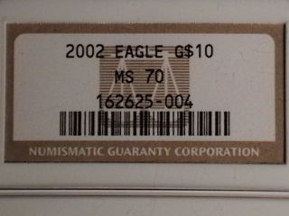 2002 $10 Gold Eagle Ngc Ms70 photo