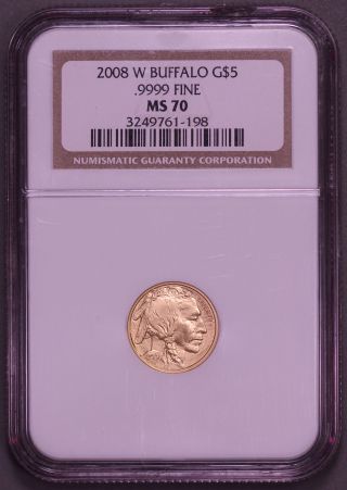 2008 - W Ngc Ms70 $5 Buffalo Gold Uncirculated Rare One Year Type Coin photo