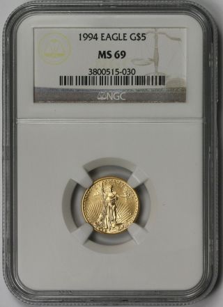 1994 Gold Eagle $5 Tenth - Ounce Ms 69 Ngc 1/10 Oz Fine Gold photo