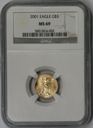 2001 Gold Eagle $5 Tenth - Ounce Ms 69 Ngc 1/10 Oz Fine Gold photo