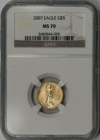 2007 Gold Eagle $5 Tenth - Ounce Ms 70 Ngc 1/10 Oz Fine Gold photo