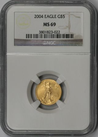 2004 Gold Eagle $5 Tenth - Ounce Ms 69 Ngc 1/10 Oz Fine Gold photo
