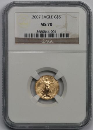 2007 Gold Eagle $5 Tenth - Ounce Ms 70 Ngc 1/10 Oz.  Fine Gold photo