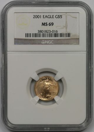 2001 Gold Eagle $5 Tenth - Ounce Ms 69 Ngc 1/10 Oz.  Fine Gold photo