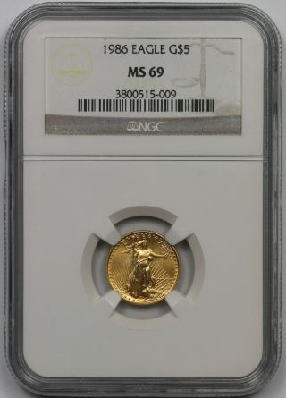 1986 Gold Eagle $5 Tenth - Ounce Ms 69 Ngc 1/10 Oz.  Fine Gold photo