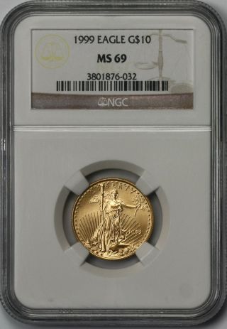 1999 Gold Eagle $10 Quarter - Ounce Ms 69 Ngc 1/4 Oz Fine Gold photo