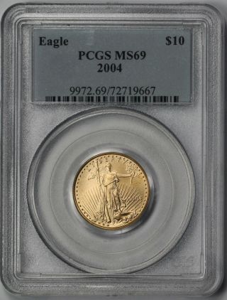 2004 Gold Eagle $10 Quarter - Ounce Ms 69 Pcgs 1/4 Oz Fine Gold photo