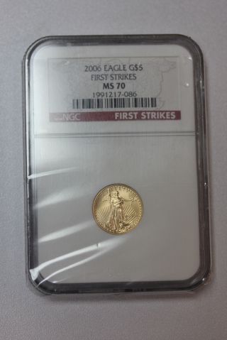 Us 2006 First Strike Ngc Ms70 $5 Gold Eagle Coin 1/10 Oz Unc Bu photo