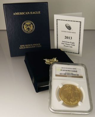 2013 W Proof Pf 69 Ultra Cameo $50 1 Troy Oz Gold American Eagle Ngc Certified photo
