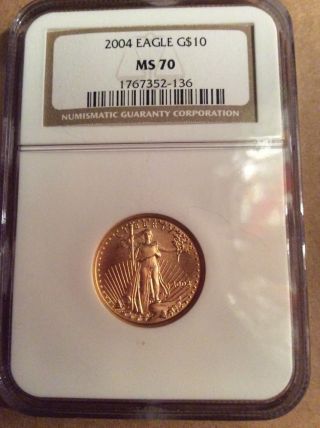 2004 $10 Gold Eagle Ngc Ms70 1/4 Oz Gold photo