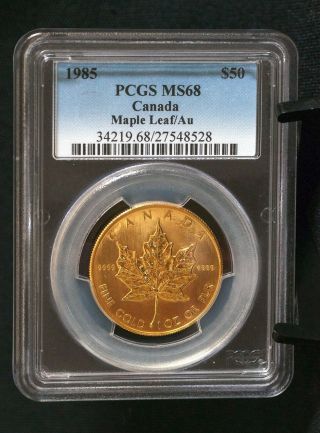 1985 1 Oz Canadian Gold Maple Leaf Pcgs Ms - 68 Finest Known photo