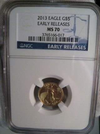 Perfect Bu Gem 2013 Gold 1/10 Blue Label American Eagle.  Ngc Ms70 Early Release. photo