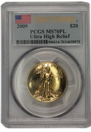 2009 Pcgs Ms70pl First Strike Ultra High Relief (uhr) $20 Gold Double Eagle Coin photo