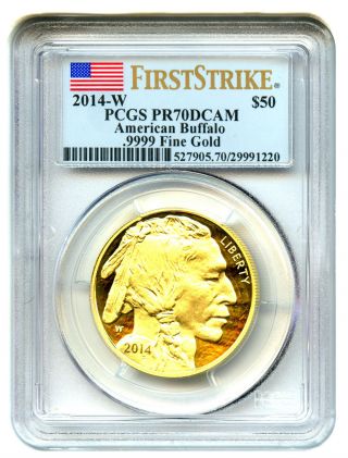 2014 - W American Buffalo $50 Pcgs Pr70 Dcam (first Strike) Buffalo.  999 Gold photo