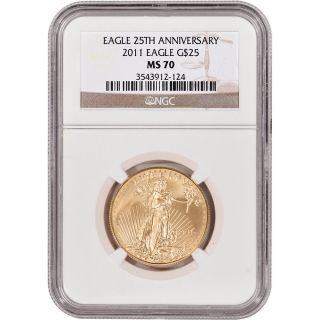 2011 American Gold Eagle (1/2 Oz) $25 - Ngc Ms70 - Eagle 25th Anniversary photo