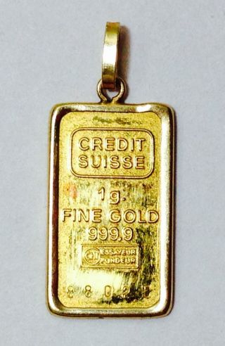 Credit Suisse 1 Gram Pure Gold Bullion Bar 999.  9 Fine Gold photo