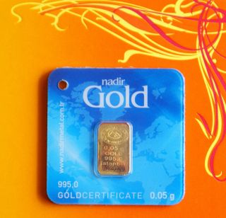 995 Nadir Gold Bar 0.  05 Gram Pure Gold Ingot (great Investment Starter) photo