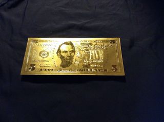 24k 99.  9 Pure Gold $5 Dollar Bill. photo