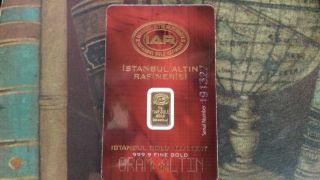 Iar Istanbul Altin Rafinerisi 1 Gram Pure 999.  9 Fine Gold Bar Certified Pur photo