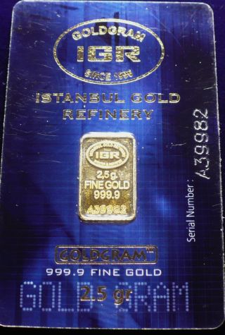 Goldgram 2.  5 Gram Istanbul Gold Refinery Bar Since 1996 Fine.  9999 Gold photo