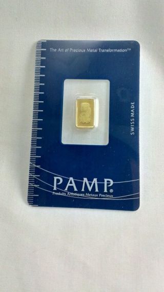 Pamp 1 G Suisse One Gram Gold Bar.  9999 Fine With Assay Card photo