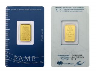 5 Gram Pamp Suisse Gold Bar.  9999 Fine (v2) photo