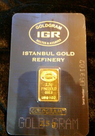 24kt Igr,  Instanbul Gold Refinery.  2.  4 Grams,  With Serial No. photo