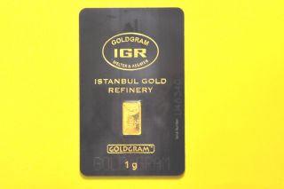 1 Gram Certified Gold Bar 999.  9 Fine Gold - (igr) Istanbul Gold Refinery photo