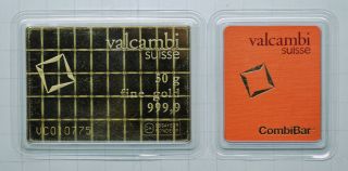 50x 1 Gram Fine Gold Valcambi Combibar Suisse 9999 photo
