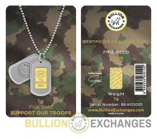 1 Gram Support Our Troops.  9999 Gold Bar - 10% Donated To Wounded Warriors photo