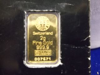 Argor - Heraeus 2 Gram 9999 Fine Kinebar Gold Bar W/ Assay Card photo
