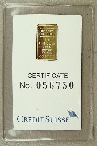Credit Suisse 1 Gram.  9999 Gold Bullion Bar photo