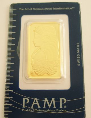 1 Oz Pamp Swiss 1 Troy Oz 999.  9 Fine Gold Bar W/assay Cert.  A024093 photo