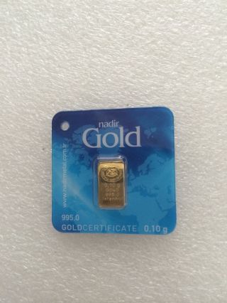 1/10 Gram Nadir 24 Kt 995/1000 Fine Gold Bar 0.  10 Gram Solid Gold Bar photo