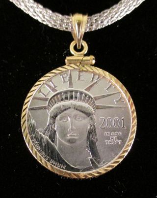 2001 Platinum Eagle $25 1/4 Oz Ounce.  9995 Pure Platinum U.  S.  Coin Pendant photo