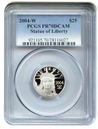 2004 - W Platinum Eagle $25 Pcgs Proof 70 Dcam Statue Liberty 1/4 Oz photo