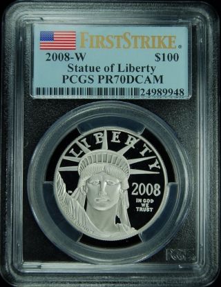 2008 - W $100 Platinum Eagle First Strike Pcgs Pr70dcam Very Rare photo