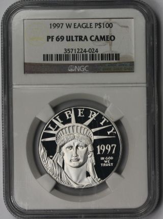 1997 - W Platinum Eagle One - Ounce $100 Pf 69 Ultra Came Ngc 1 Oz Platinum.  9995 photo
