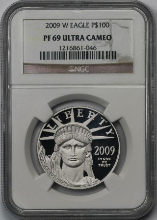 2009 - W Platinum Eagle One - Ounce $100 Pf 69 Ultra Came Ngc 1 Oz Platinum.  9995 photo