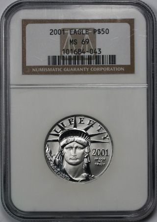 2001 Platinum Eagle $50 Half - Ounce Ms 69 Ngc 1/2 Oz Platinum.  9995 photo