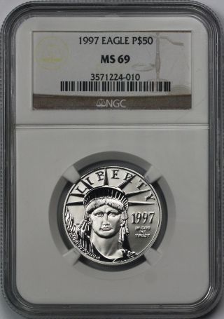 1997 Platinum Eagle $50 Half - Ounce Ms 69 Ngc 1/2 Oz Platinum.  9995 photo